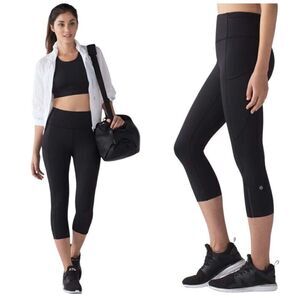 LULULEMON Fast Free Crop Leggings 19” Black Nulux, Size 6
